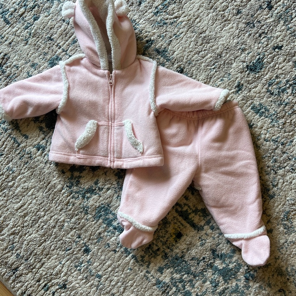 Adorable Pink Baby Hoodie and Pants Set